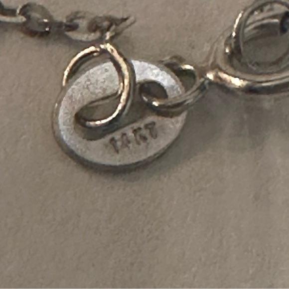 18” 14K White Gold Necklace and Double Heart Charm - Picture 9 of 11